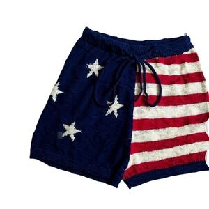 Pink Lily American Flag Knit Shorts Navy Blue Red White Stars Stripes Womens‎